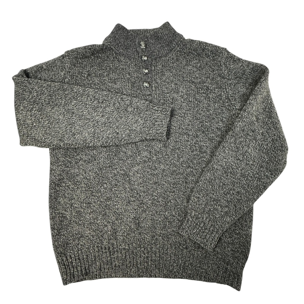 Vintage L.L. Bean Sweater Mens Large Gray Lambswool Y2K Henley Mock Neck Chunky